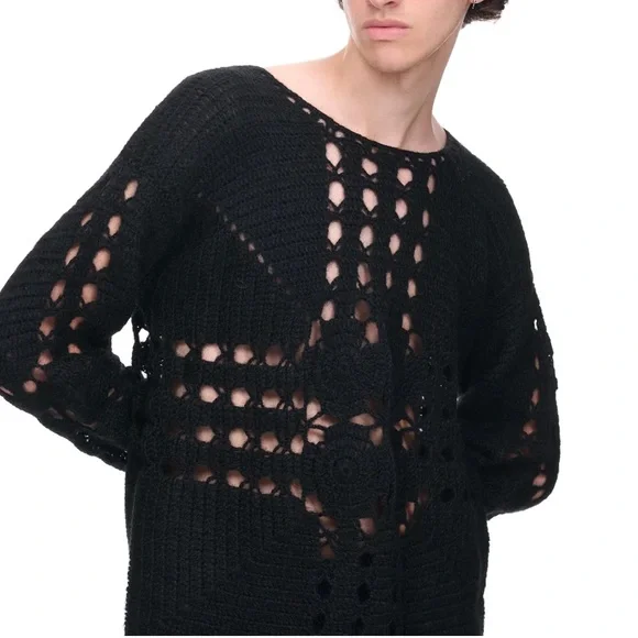 Taakk Forest Green Crochet Mohair Blend Sweater